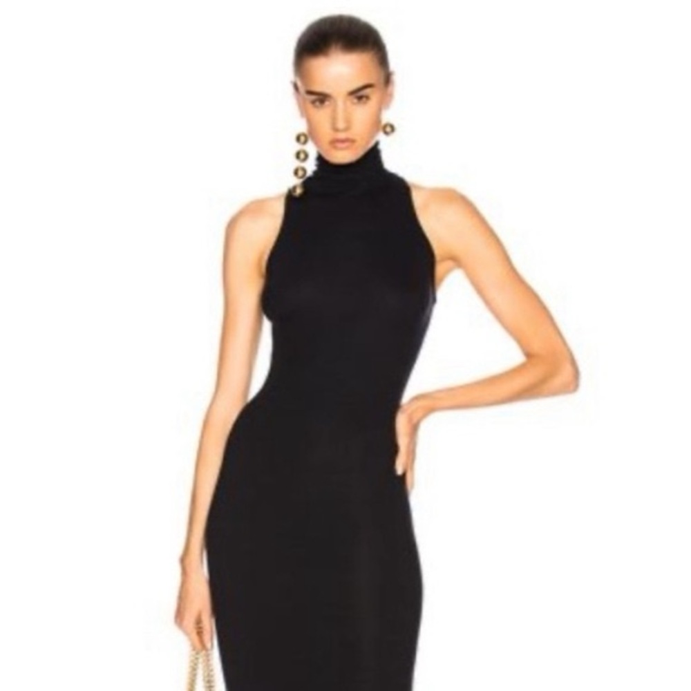 Torn By Ronny Kobo Theodora Dress Mock Neck Midi Black Size Small ASO Kim K